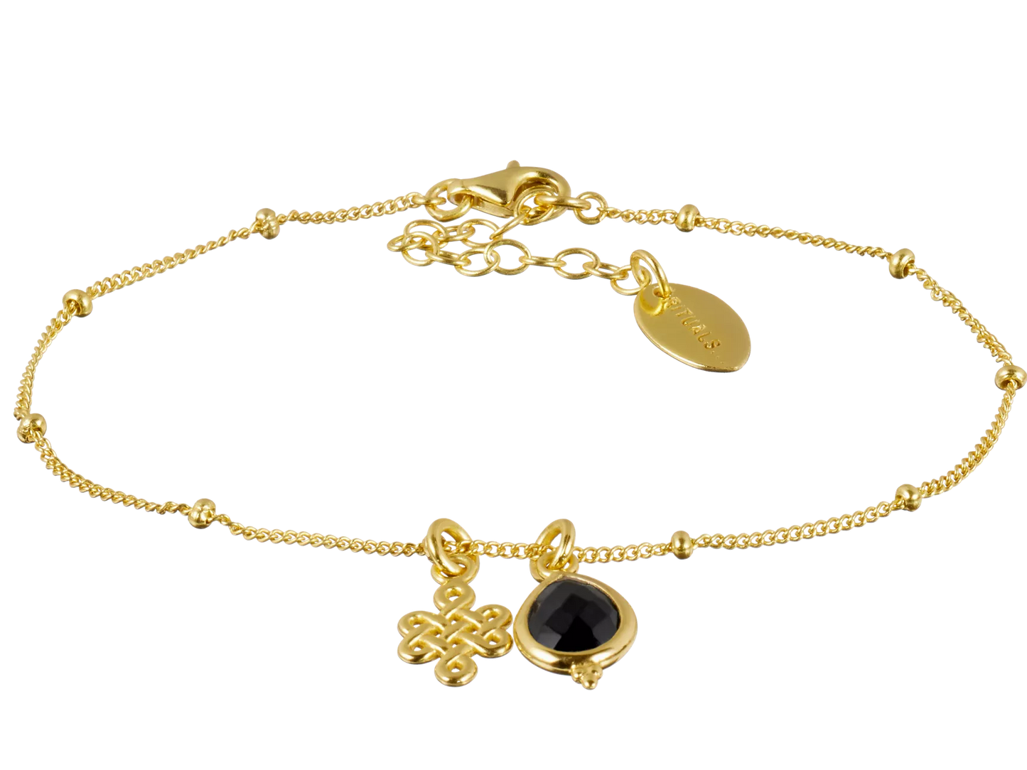 Black Onyx Infinity Pendant Bracelet Gold Plated