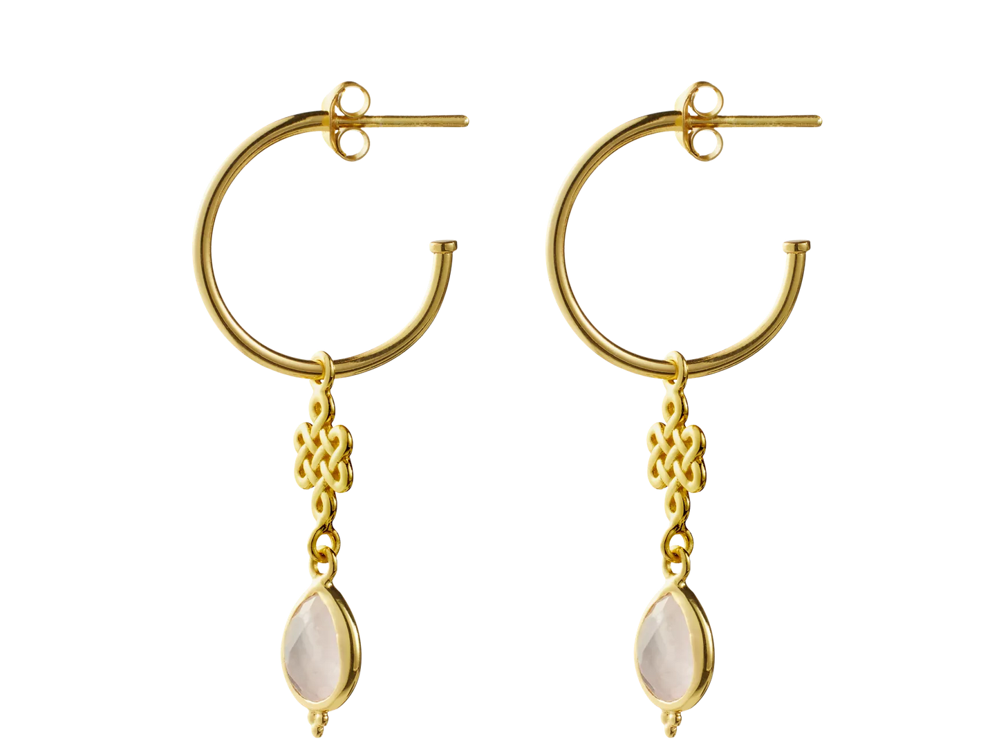 Rose Quartz Infinity Hoops Pendant Earrings Gold Plated