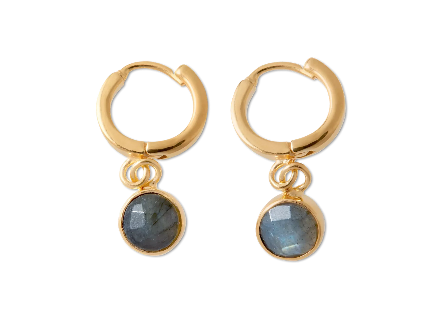 Labradorite Hoops Round Cut Gold Plated