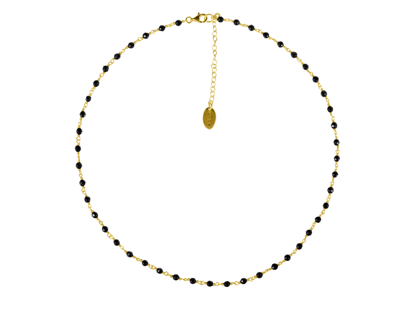 Black Onyx Bead Choker Necklace Gold Plated