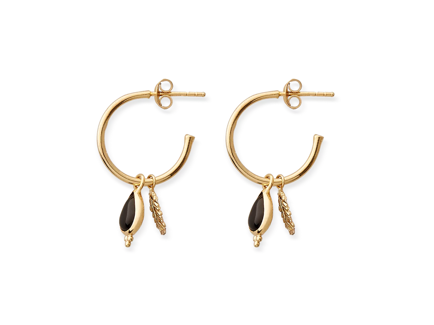Black Onyx Pendant Hoops Gold Plated
