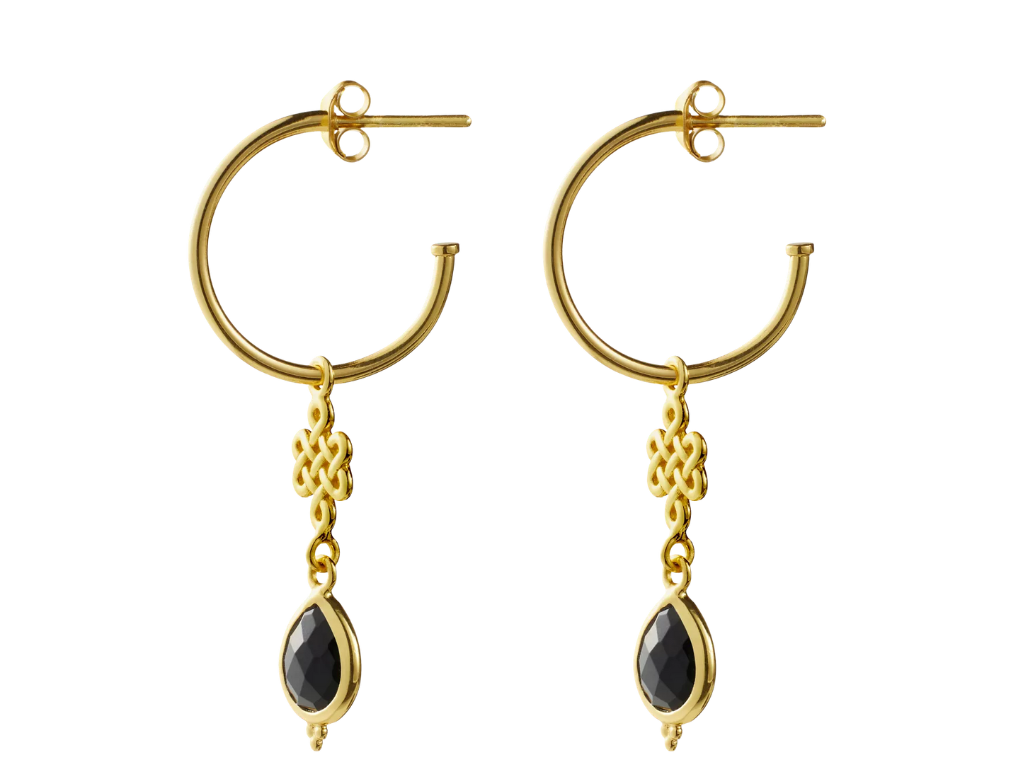 Black Onyx Infinity Hoops Pendant Earrings Gold Plated