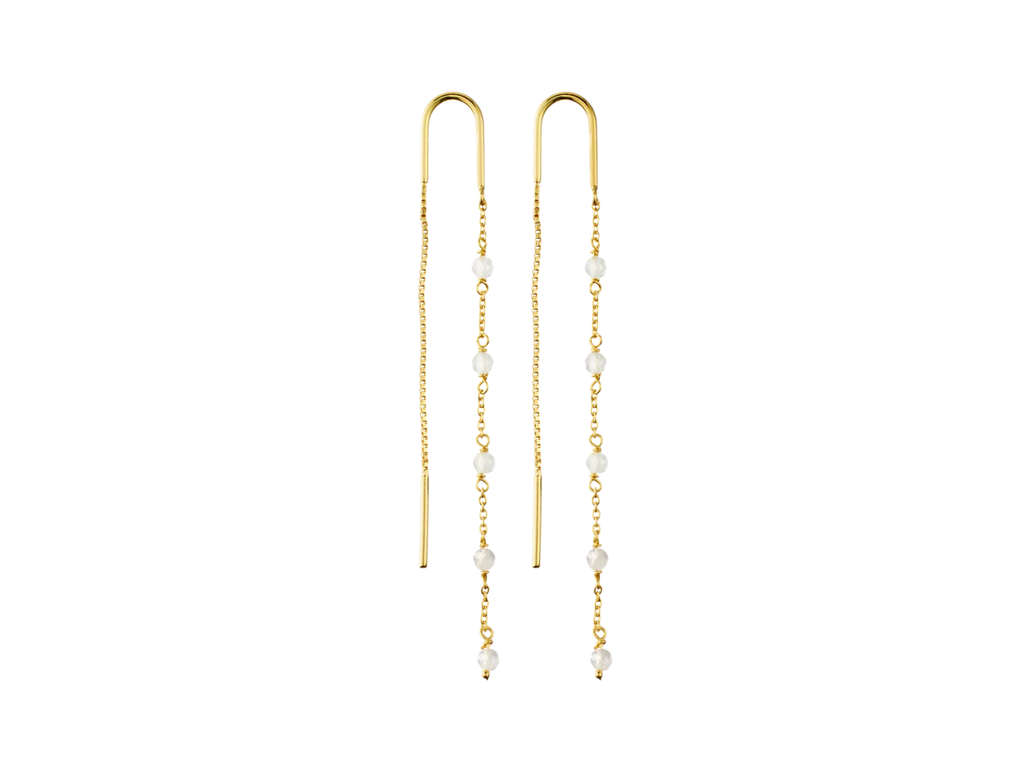 Labradorite Stone Chain Earrings Gold Plated