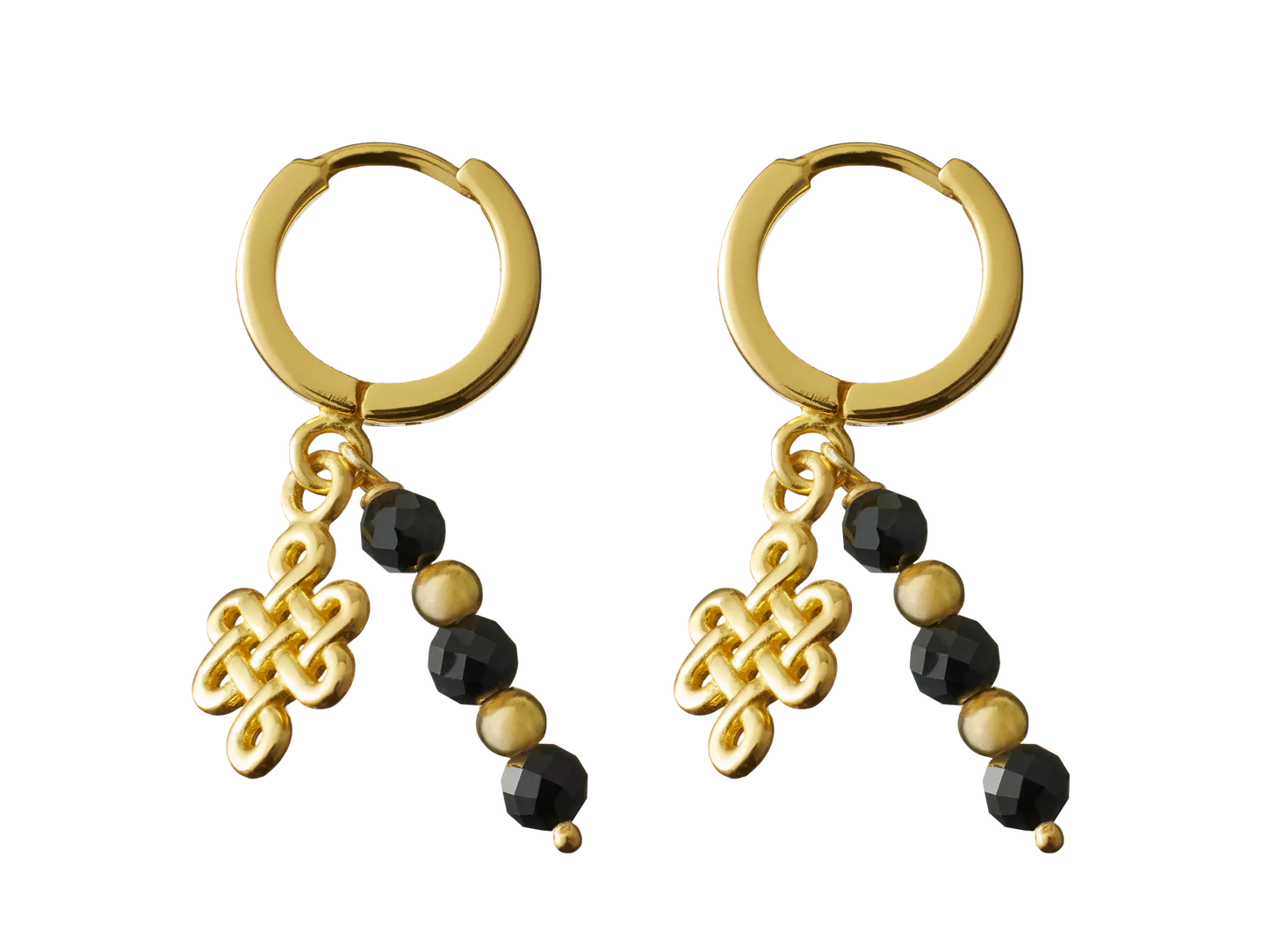 Black Onyx Infinity Hoops Round Earrings Gold Plated