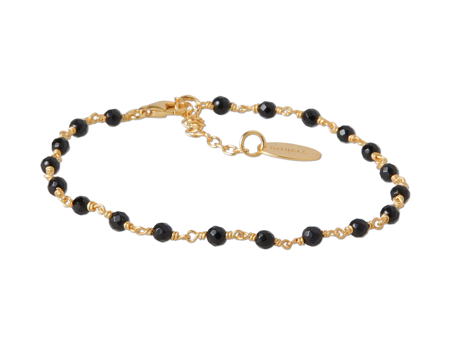 Black Onyx Bead Chain Bracelet Gold Plated