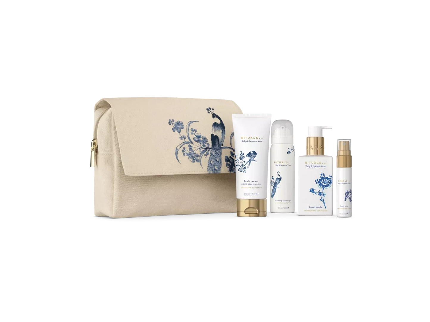 Amsterdam Collection Amsterdam Pouch Set doucheschuim 50 ml, bodycrème 70 ml, mist voor haar & lichaam 20 ml, handzeep 110 ml