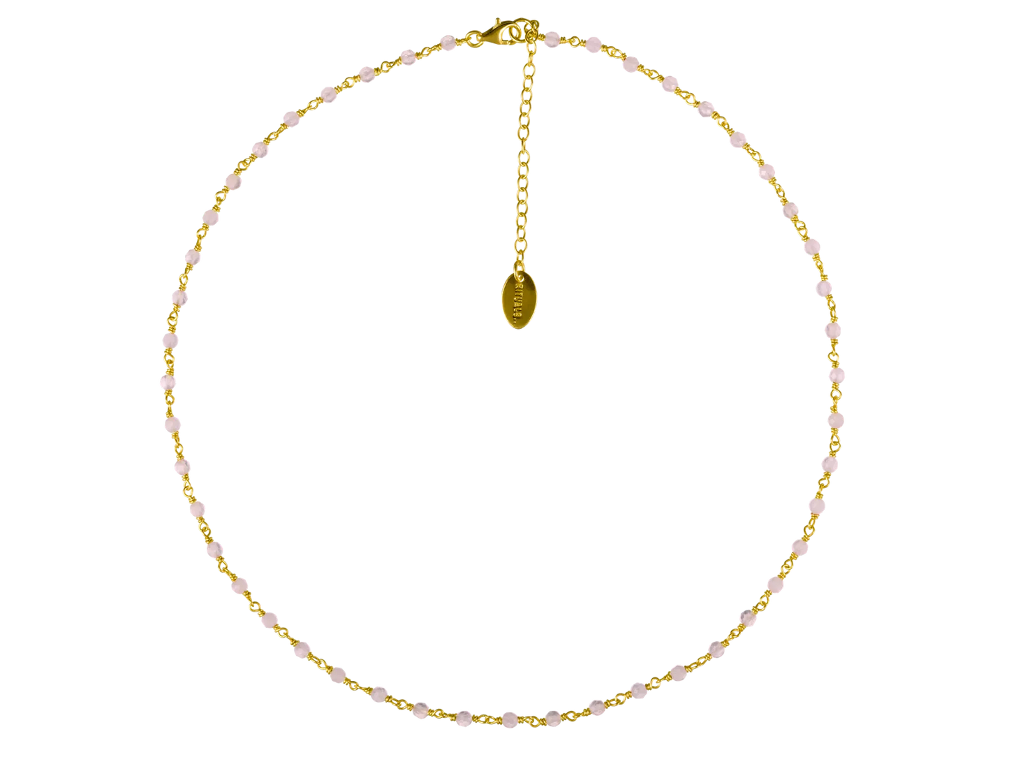 Rose Quartz Bead Choker Necklace Gold Plated