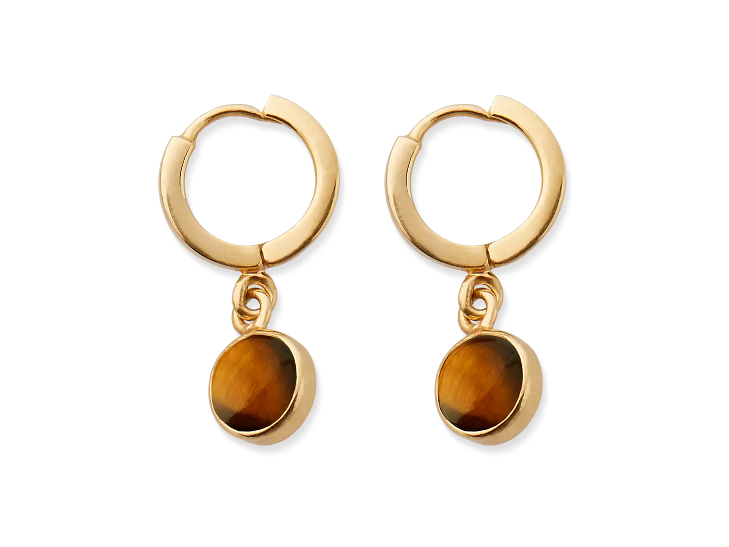 Tiger Eye Hoops Round Cut Gold Plated