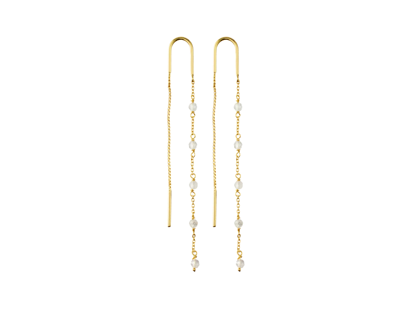 Rose Quartz Stone Chain Earrings Gold Plated