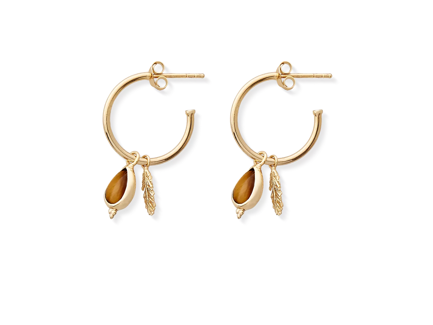 Tiger Eye Pendant Hoops Gold Plated