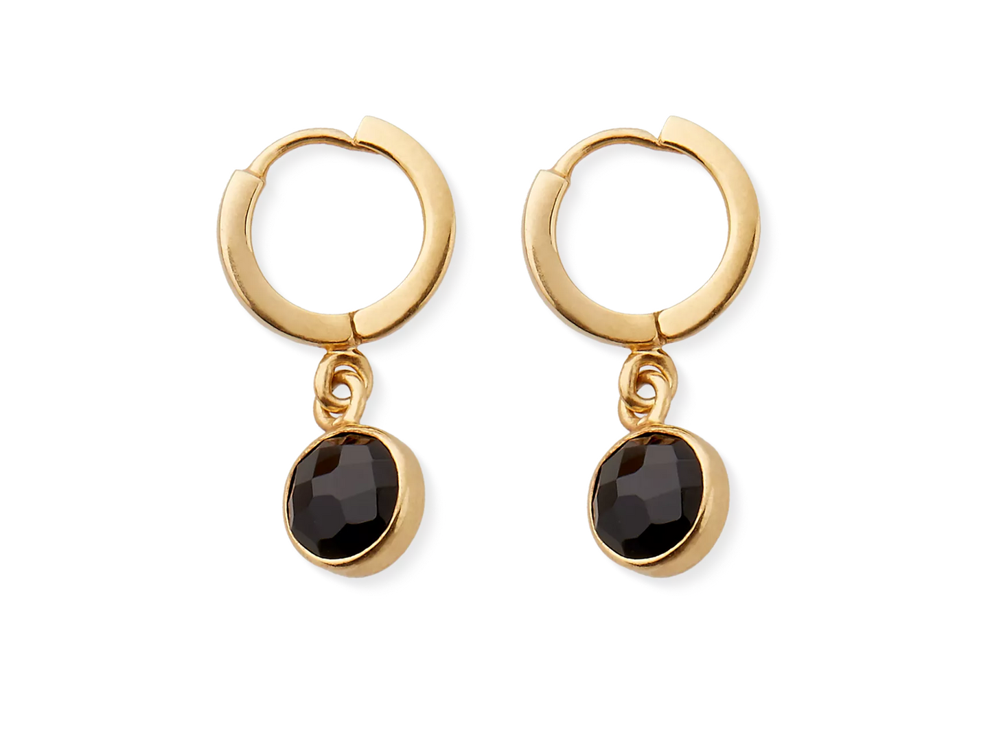 Black Onyx Hoops Round Cut Gold Plated