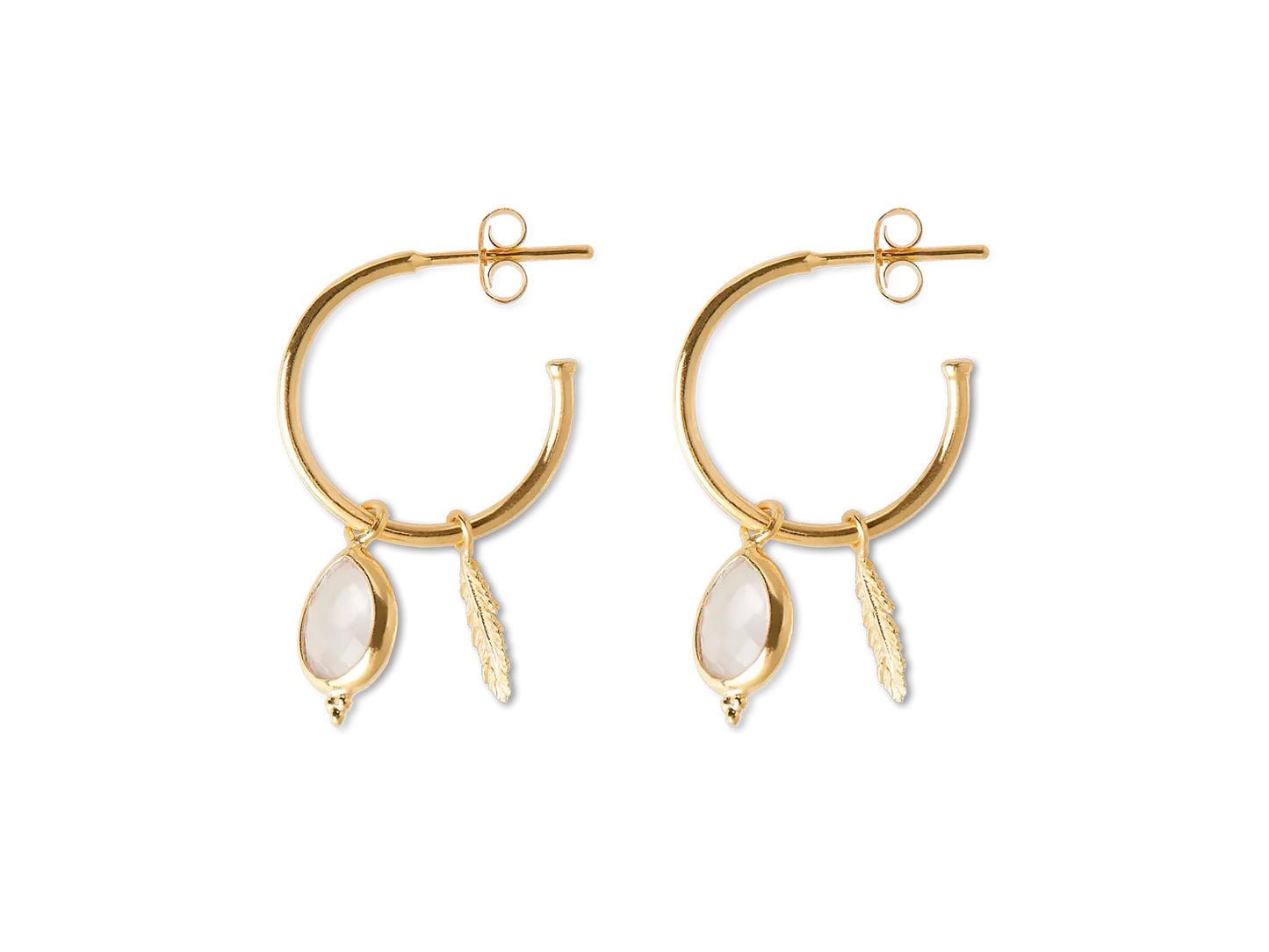 Rose Quartz Pendant Hoops Gold Plated
