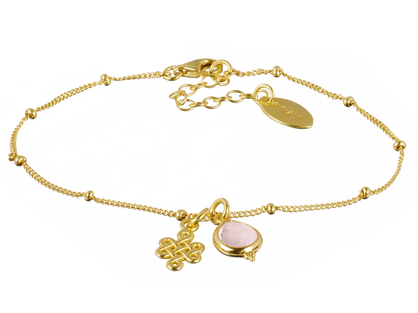Rose Quartz Infinity Pendant Bracelet Gold Plated