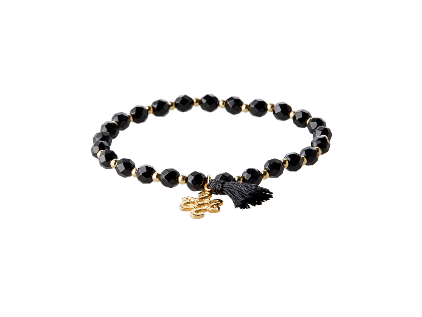 Black Onyx Infinity Bead Bracelet Gold Plated