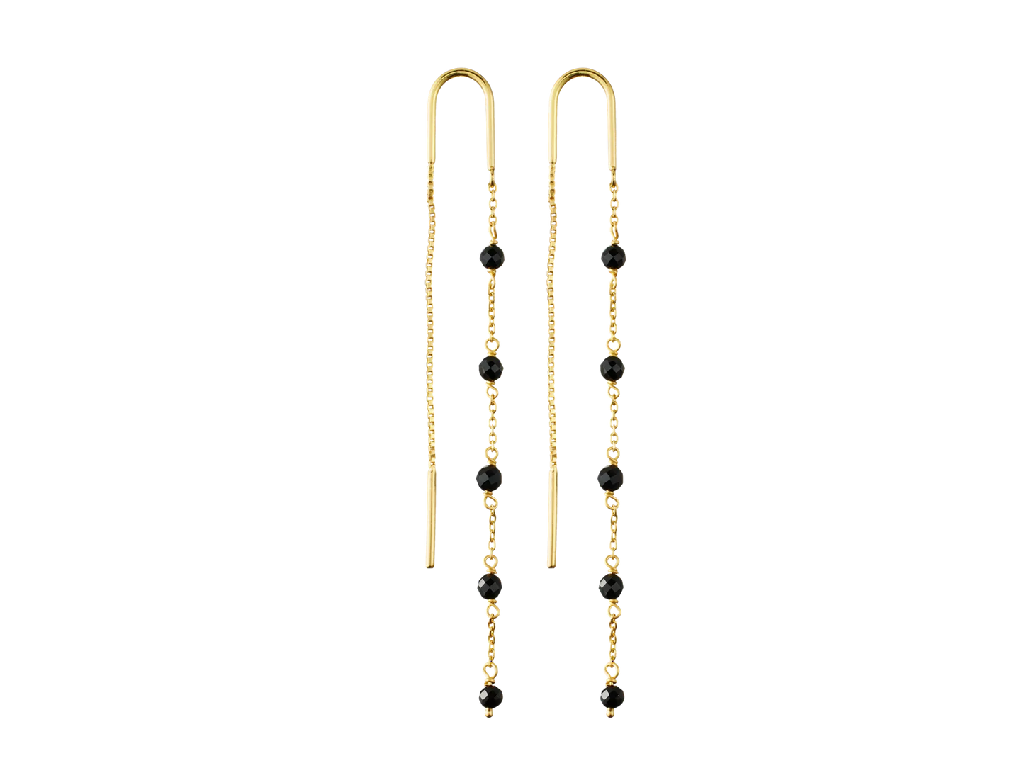 Black Onyx Stone Chain Earrings Gold Plated